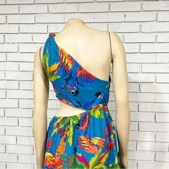 Farm Rio “Sunny Day” One‑Shoulder Maxi Dress – Tropical Cut‑Out Tiered Size M - Picture 15 of 16